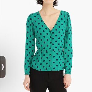 J. Crew Green Long Sleeve Fitted Blouse